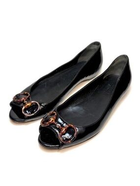 GUCCI Guccissima Horsebit Black Peep Toe Flats | 6B